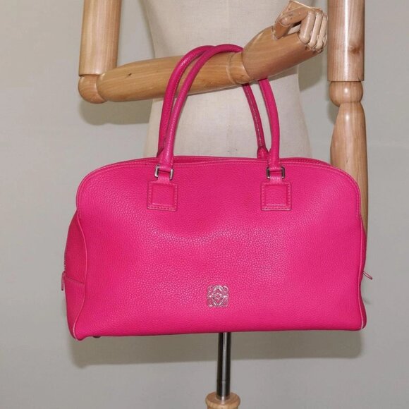 LOEWE Anagram Hand Bag Leather Pink Gold Auth yk17930 - Picture 3 of 16